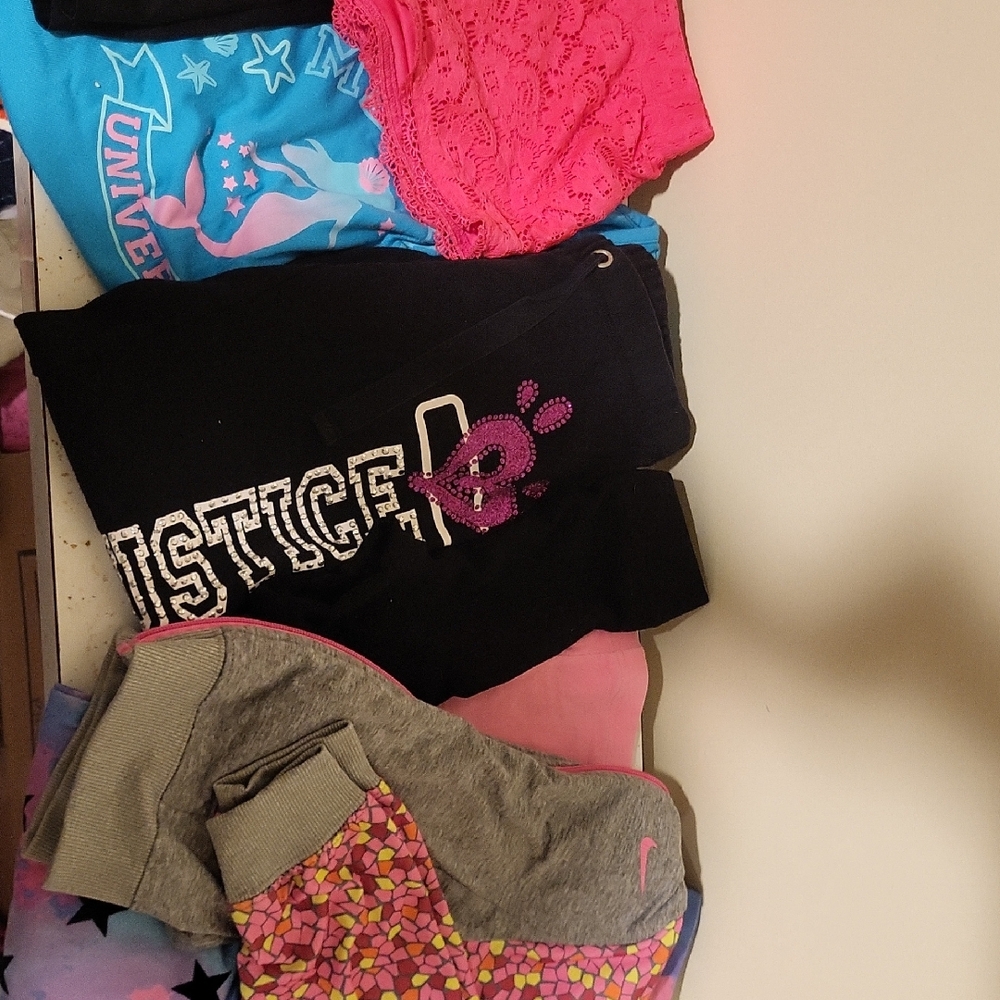Justice Black Sweatpants with Pink and White Accents, Nike Hoodie, Size 6 bundle